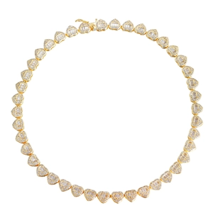 Hip hop style gold plated tennis necklace with heart shaped links and white zircon stones