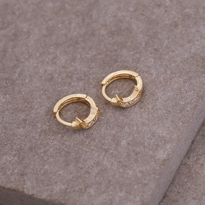Minimalist 18K gold plated huggie hoop earrings with micro-pave cubic zirconia on stone