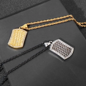 Punk style military dog tag necklaces in gold and silver with zircon embellishments