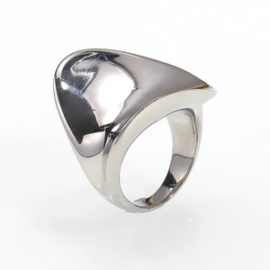 Polished chunky stainless steel statement ring with minimalist curved sculpture design