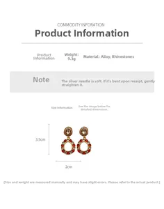 Detailed sizing guide for vintage gold-tone oval earrings with rhinestones