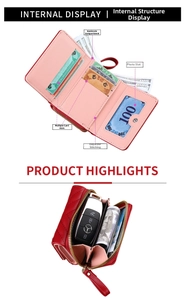 Detailed view of red PU leather wallet interior with multi-card slots and photo holder