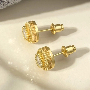 Elegant 18k gold plated flower stud earrings with brilliant zircon center stones