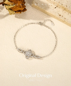Macro detail of S925 sterling silver floral bracelet with sparkling zircon stones