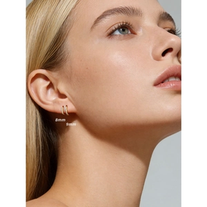 Elegant 8mm and 9mm gold-plated S925 silver hoop earrings with pavé cubic zirconia