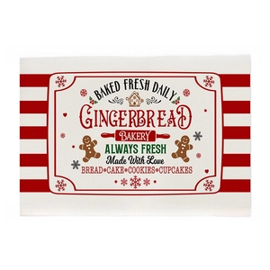 Christmas Gingerbread Bakery placemat with red stripes on linen cotton fabric for dining decor