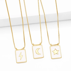 Square Pendant Necklace Gold Plated Brass Enamel Zircon Lightning Star Moon Box Chain Clavicle Necklaces For Women