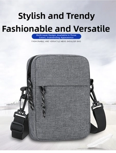 Detail of gray waterproof oxford fabric bag with adjustable strap and hidden zipper