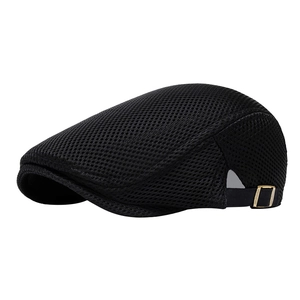Breathable black mesh ivy cap for men and women with adjustable gold metal buckle