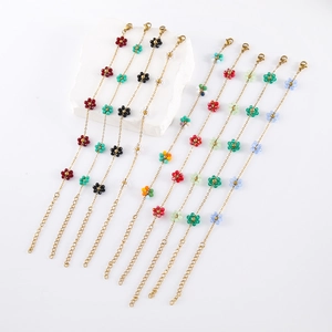 Colorful Bohemian beaded flower bracelet set with gold chain and lobster clasp
