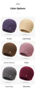 Detailed close-up showing knitting texture and logo on six color options for beanie hats