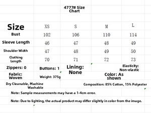 Size chart and fabric details for women's hollow out embroidered blazer and pants set