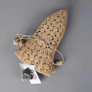 Chapeau de soleil pliable fait main en paille avec texture crochet et cordon réglable