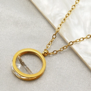 Collier Pendentif Zircon Rond Acier Inoxydable Plaqué Or 18K Bijoux Élégants Minimalistes Esthétiques Femmes