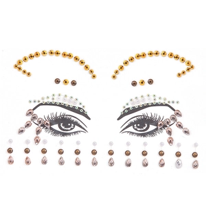 Face jewel stickers with gold rhinestones and white pearls for eye and brow decoration