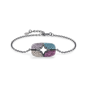 S925 sterling silver black gold bracelet with colorful gems and hollow star pendant