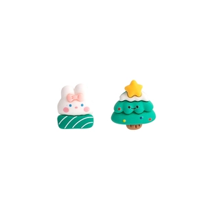 Cute Christmas stud earrings featuring a white rabbit and green Xmas tree with star