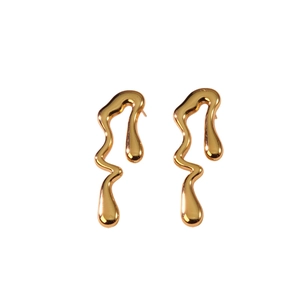 Lava design gold liquid metal irregular wave earrings with S925 sterling silver posts