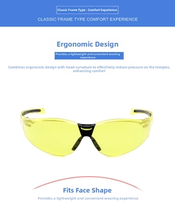 Detail of yellow night vision sports goggles with ergonomic black bridge and wrap-around lens