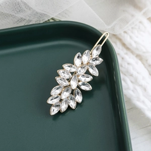 Leaf Rhinestone Hair Clip Elegant Alloy Side Barrette Crystal Headwear For Women Exquisite Luxury Minimalist Style