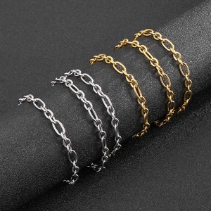 Hip hop style titanium steel O-chain bracelets set in gold and silver finish on black background