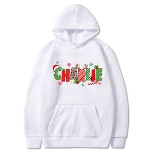 White Christmas hoodie for men and women with Charlie reindeer and candy cane print