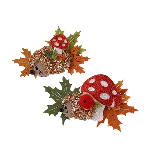 Christmas hedgehog hair clips with glitter mushroom and maple leaf felt decorations