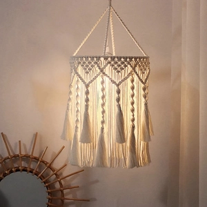 Handmade Macrame Lampshade Boho Cotton Rope Woven Shade Tassel Wall Hanging Nordic Geometric Pendant Light Cover Decor