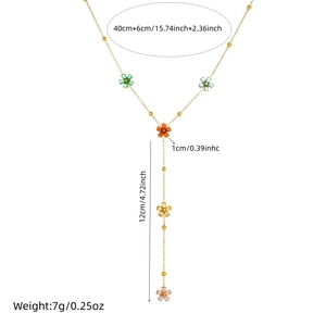 Collier en Y doré avec pendentifs fleurs colorées et chaîne en acier inoxydable