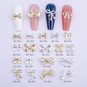 Bow Nail Art Charms Alloy 3D Ribbon Heart Rhinestone Jewelry For Manicures DIY Decoration Elegant Accessories