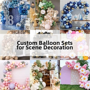 Selection of pastel balloon arch kits for birthdays, featuring blue, green and pink themes