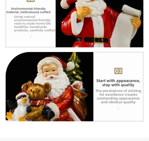 Detailed view of hand-painted resin Santa figurine with festive penguin and bear elements