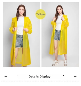 Detail view of yellow EVA raincoat featuring durable snap buttons and elastic cuffs