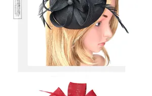 Detail of elegant fascinator hat with mesh net and feathers for party and wedding