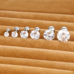 Titanium steel stud earrings with clear round cubic zirconia and secure screw back