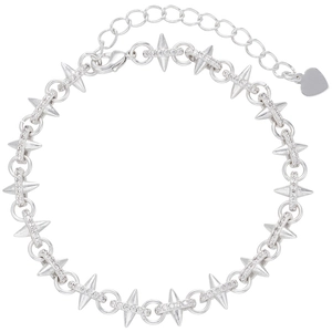 Silver spike link bracelet with micro-paved cubic zirconia and adjustable heart charm