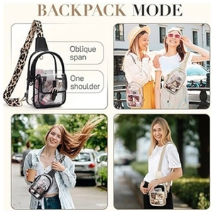 Transparent anti-theft crossbody bag with stylish leopard print strap for outdoor use