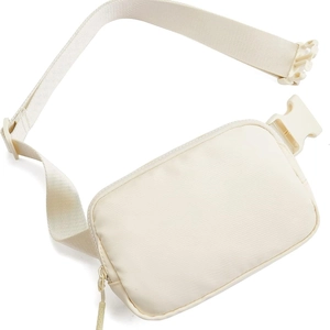 Cream white waterproof polyester waist bag with adjustable strap and buckle for sports
