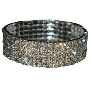 Elegant silver multi-row crystal stretch bridal bracelet with sparkling rhinestones