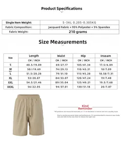 Size guide for men's jacquard short sets with measurements in centimeters and inches