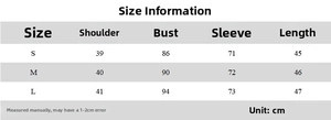Detailed size chart for the deep V-neck ruffle long sleeve sheer blouse with measurements
