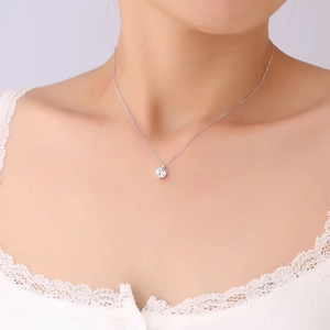 Moissanite 925 silver necklace featuring a round solitaire pendant on a lace collar