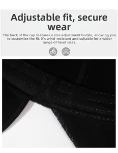 Detail of adjustable metal buckle on black winter baseball cap for secure custom fit