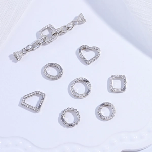 Chiusura A Molla Gioielli In Argento Sterling S925 Cuore Rotondo Quadrato Zircone Micro Pavé Accessorio DIY Per Collane