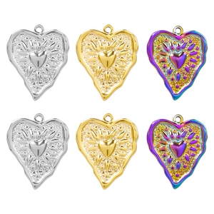 Heart Pendant Charms 304 Stainless Steel 18K Gold Plated Hammered Texture Embossed For DIY Jewelry Making