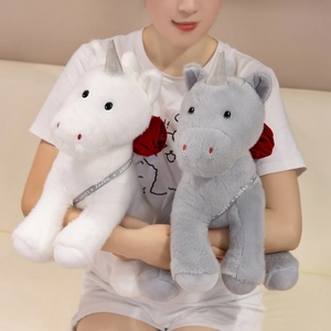Cute plush unicorn dolls with roses and silver horns for gifts and home decor