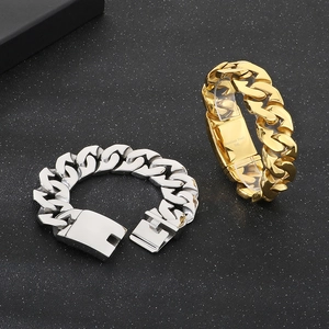 Rugged 24mm 316L stainless steel Cuban link bracelet in gold and silver finish
