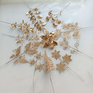 Branches De Feuilles Dorées Artificielles Plastique Métallique Ginkgo Décor Pour Noël Mariage Remplissage De Vase Luxe