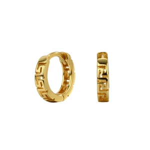 S925 sterling silver hollow hoop earrings with gold finish and Greek key pattern