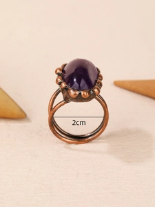 Vintage bronze punk ring with raw Uruguay amethyst stone and 2cm adjustable inner diameter